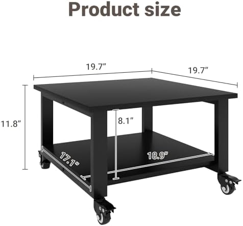 Natwind 2 Tier Laser Printer Stand,20''x20'' Under Desk Printer Cart, Black - Image 3