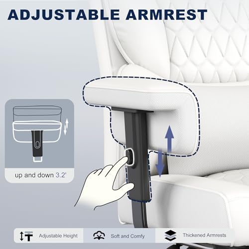 Misolant Big and Tall Office Chair with Footrest, High Back Executive Desk Chair with Adjustable Lift Armrest, 155°Recline，Lumbar Support Pillow, Faux Leather Gaming Chairs for Home or Office - Image 5