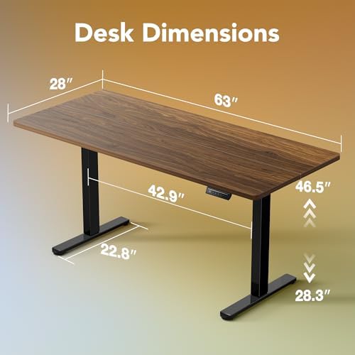 HUANUO 63x28 Inch Electric Standing Desk, Height Adjustable, Black Walnut - Image 3