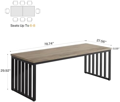 Tribesigns 78.74" Extra Long Computer Desk 2 Person Desk, Double Long Desk with Heavy Duty Metal Frame, Double Workstation Study Table for Home Office, Brown (Without Chair) (Gray & Black) - Image 2