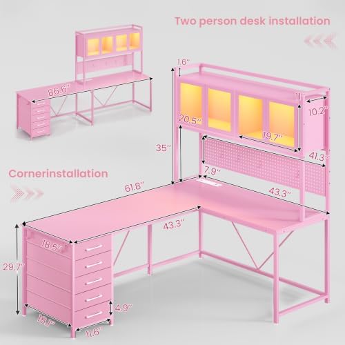 SEDETA L Shaped Gaming Corner Desk with Drawers, Hutch and Storage Shelves - Image 2