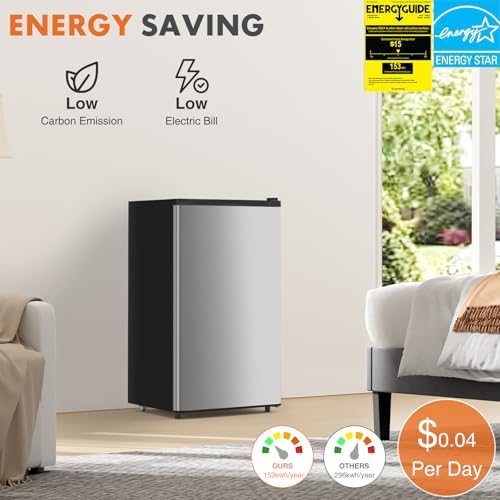 Sweetcrispy 3.2 Cu.Ft Mini Fridge with Freezer, 2 Door Small Refrigerator with Adjustable Thermostat Energy-efficient Low Noise, Compact Fridge for Bedroom, Office, Dorm, Silver - Image 2
