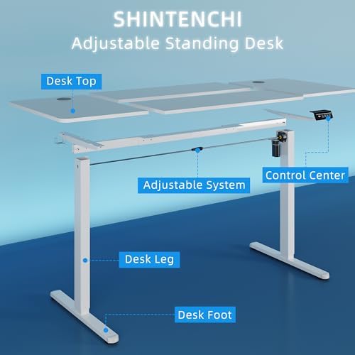 Shintenchi Standing Desk, 63x24 Inch Height Adjustable Electric Sit Stand up Desk, Ergonomic Rising Computer Table, Modern Lift Gaming Desk Workstation for Home Office, White - Image 3