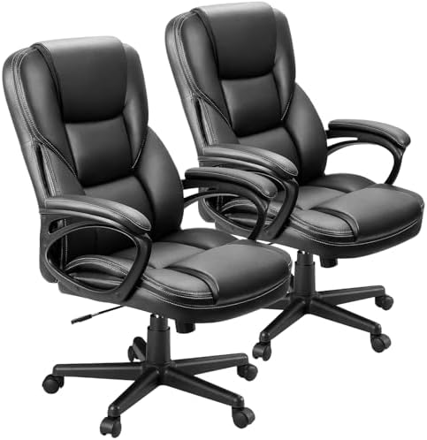 Furmax Office Executive Chair High Back Adjustable Managerial Home Desk Chair, Swivel Computer PU Leather Chair with Lumbar Support (2, Black) by Furmax