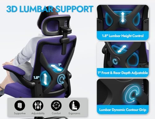Ergonomic Office Chair: Mesh Desk Chair Comfy with Headrest& Lumbar Support - Image 4