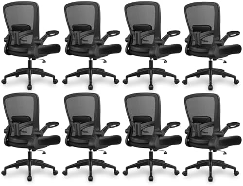 FelixKing Office Chair, Ergonomic Desk Chair Breathable Mesh Chairs Adjustable High Back Lumbar Support Flip-up Armrests, Executive Rolling Swivel Comfy Computer Chairs Home Office Black, Pack of 8 by FelixKing