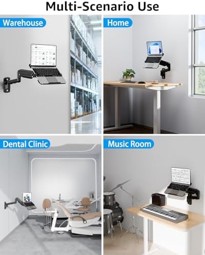 MOUNTUP Laptop Wall Mount, Adjustable Laptop Mount for Max 17" Notebook or Max 32" Monitor, Wall Mount Laptop Holder Holds 4.4-22lbs, 2-in-1 Laptop Arm with Ventilated Tray - Image 7