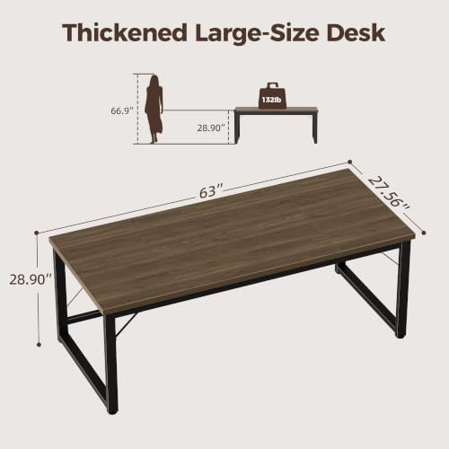 Mericonia 63x28 Inch Computer Desk, 1" Thick Large Office Table, Walnut - Image 2