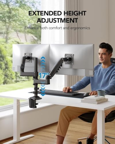 HUANUO 17-32 Inch Dual Monitor Stand, Stacked Monitor Mount, Monitor Arms for 2 Monitors, Ergonomic Adjustable Tilt/Swivel/Rotate, Weight Max 19.8 lbs, VESA 75/100mm - Image 6