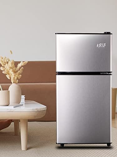 KRIB BLING Mini Fridge With Freezer,3.5 Cu. Ft Compact Refrigerator With 2 Doors,7- Level Adjustable Thermostat, Removable Glass Shelves For Bedroom, Office, Kitchen, Apartment, Dorm, Silver - Image 2