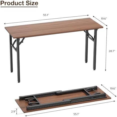 TEMI Long Computer Desk Folding Table - 55.1" Foldable Office Desk, No Assembly, Perfect Writing Table for Bedroom, Dorm, or Apartment, Portable Large Desk or Study Table with Compact Design, Walnut - Image 3