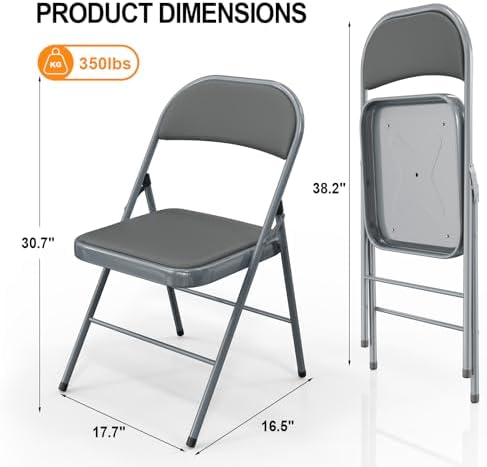 VINGLI 8 Pack Folding Chairs with Padded Seats, Metal Frame with Pu Leather Seat & Back, Capacity 350 lbs, Gray - Image 3