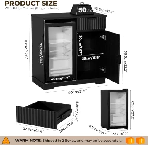 Fluted Mini Fridge Cabinet (Fridge Included) for Home, Black - Image 2