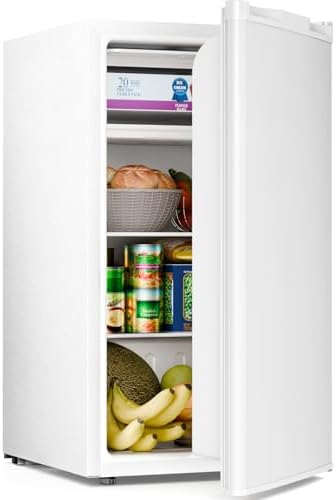 Antarctic Star 3.2 Cu.Ft.Compact Refrigerator with Freezer, Mini Fridge Single Door with Adjustable Thermostat,Removable Glass Shelves for Apartment,Dorm,Office,Kitchen，WHITE by AntarcticStar