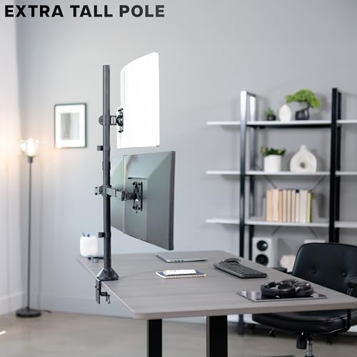 VIVO Premium Triple Ultra Wide LCD LED 27 to 38 inch Monitor Desk Mount, Heavy Duty C-clamp, Extra Tall Pole, Adjustable Telescoping Arms, Flush Wall Setup, Fits 3 Screens, Black, STAND-TS3CT - Image 6
