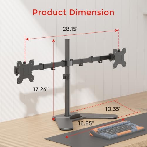 Suptek Free-Standing Dual Monitor Desk Mount, Full Motion Stand for 2 Monitors up to 32" 15.4lbs Each, Height Adjustable Swivel Tilt 360° Rotation, VESA Compatible with Phone Slot, Black - Image 5