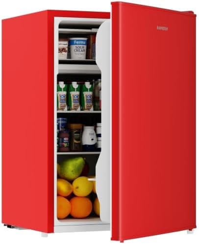 BANGSON 2.6 Cu Ft Small Fridge with Freezer for Office Red by LiveFreshLiveUnrushed