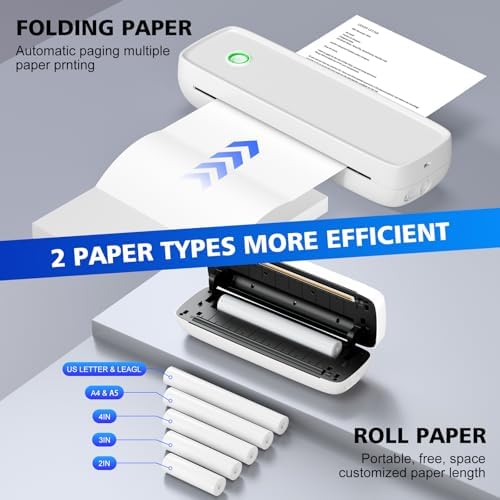 MinZhi Portable Thermal Printer,Wireless Supports 8.5" X 11"US Letter&Legal,A4&A5 Paper,Bluetooth Inkless Travel Compatible with Android iOS & Laptop for Office Travel Home - Image 3