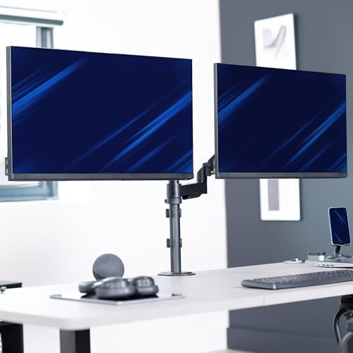 VIVO 17 to 32 inch Dual Mechanical Monitor Mount, 2 Tension Spring Arms, Adjustable Swivel, Rotation, Heavy Duty VESA Desk Stand with C-clamp, Grommet, Max VESA 100x100, Black, STAND-V002K - Image 2