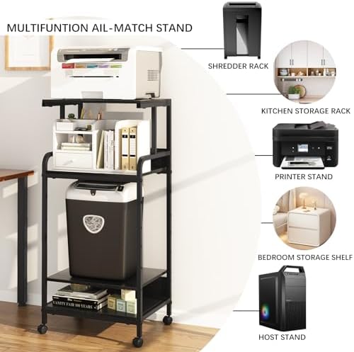 Arbuxzuy 4 Tier Stand with Storage Shelf, Tall Mobile Printer Table for Home Office, Adjustable Stands for Heat Press Scanner Fax (Black) - Image 6