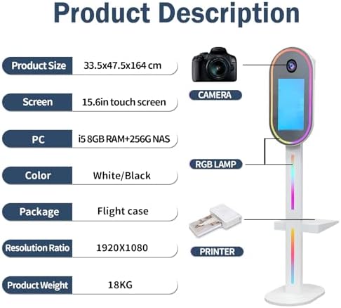 Oval DSLR Photo Booth with Camera and Printer, Built-in Mini PC Selfie Mirror Photo Booth with 15.6 inch Touch Screen RGB Lights for Wedding Party Events Rental Christmas (White) - Image 6