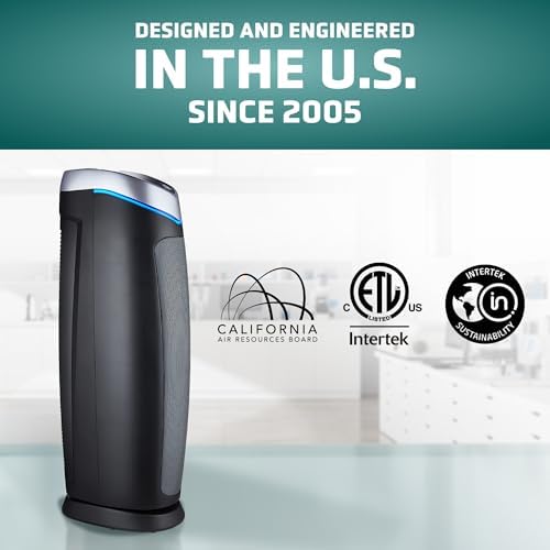 GermGuardian 5-In-1 HEPA Air Purifier for Home, Large Rooms Up To 915 Sq. Ft. with HEPA Pet Air Filter, UV-C Light & Odor Reduction, AC5250PT, 28" Tower, Gray - Image 4