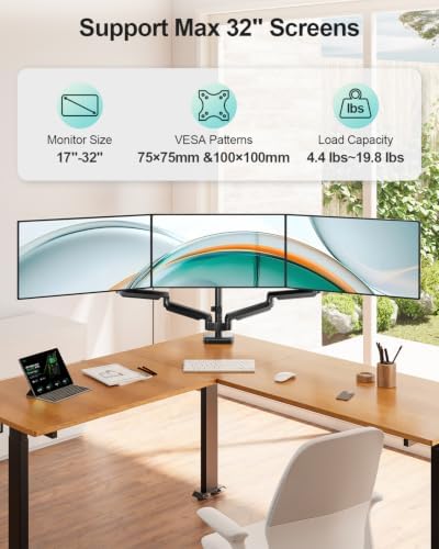MOUNT PRO Triple Monitor Mount for Max 32" Screens, Up to 19.8lbs Each - Image 2