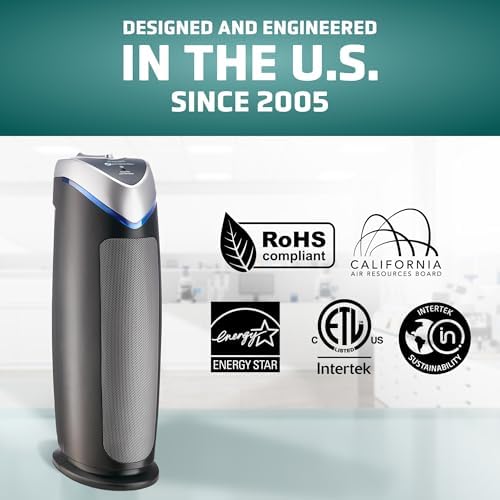 GermGuardian HEPA Air Purifier - Large Room Air Purifier for Bedroom, Office, Dorm, and Home - Filters Pet Dander, Dust, Pollen, Smoke, Scents - AC48252PK - 22" Tower - Gray - 2-Pack - Image 6