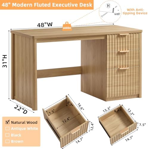 LEYAOYAO Office Desk 48" with 3 Drawers Storage File Cabinet - Image 2