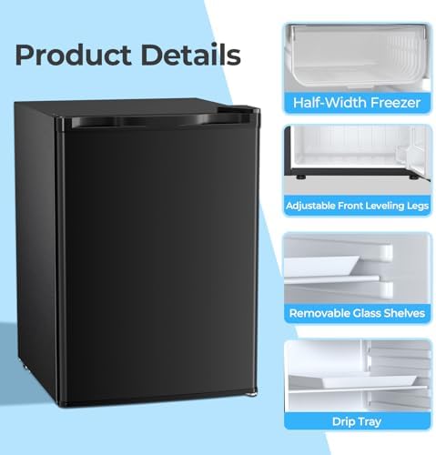 Antarctic Star 2.56 Cu.ft Single Door Compact Refrigerator with Mini Freezer, Adjustable Temperature Control with Removable Glass Shelves, Perfect for Homes, Offices, Dorms, Black - Image 5