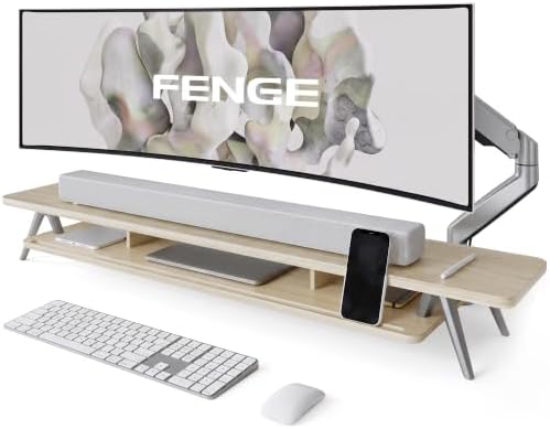Fenge Dual Monitor Stand Riser, Wooden Desk Shelf with 2-Tier Storage by Fenge