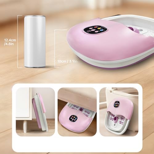 Collapsible Foot Spa Bath Massager with Heat Bubbles and Vibration Massage and Jets, 16oz Tea Tree Oil Foot Soak with Epsom Salt, Foot Bath Basin with Red Light & Remote - Pink - Image 4