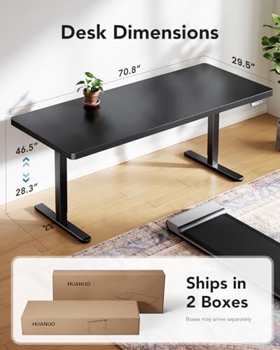HUANUO 71 x 30 Inch Large Electric Standing Desk, Brushless Motor, Black - Image 3