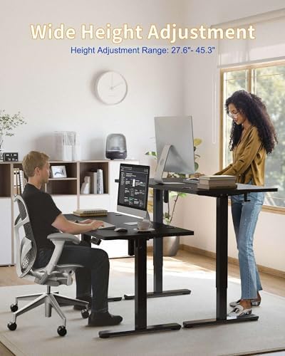 YIHAYO Electric Standing Desk, 40 x 24 Inches Stand Up Desk with Splice Board, Adjustable Height Desk, Computer Desk for Home Office, Black Frame/Black Top - Image 2