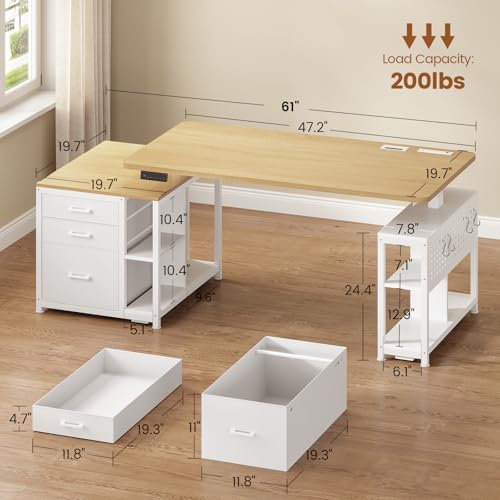 SEDETA 61" Electric Standing Desk with Storage Drawers, Height Adjustable Office Executive Desk with File Drawer, Stand up Computer Desk with Power Outlet for Home Office, Oak - Image 2