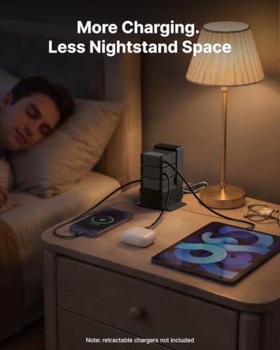Gitryin Tower Charging Station for Nightstand, 120W Retractable Charger - Image 2