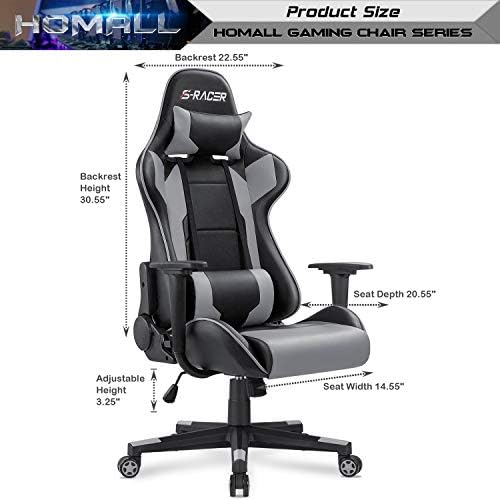 Homall Gaming Chair, Office Chair High Back Computer Chair Leather Desk Chair Racing Executive Ergonomic Adjustable Swivel Task Chair with Headrest and Lumbar Support (Grey) - Image 3