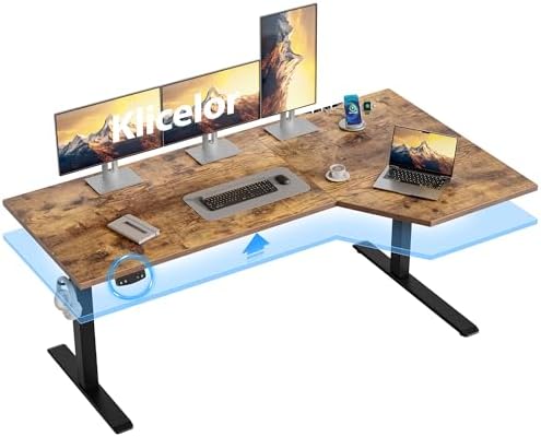 Klicelor L Shaped Standing Desk 59 x 35.4 Inch, Electric Height Adjustable Corner Desk for Home Office Workstation, Ergonomic Sit Stand Computer Table with Memory Controller, Rustic Brown by Klicelor