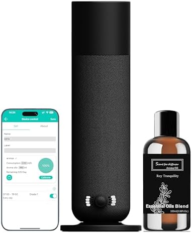 Smart Waterless Essential Oil Diffuser, Scent Air Machine for Home, Aromatherapy Scent Diffuser with Roy Tranquility Oil, Covers Up to 1000 Sq.Ft, Quiet Cold-Air Tech Machine for Hotel, Spa (Black) by Unknown