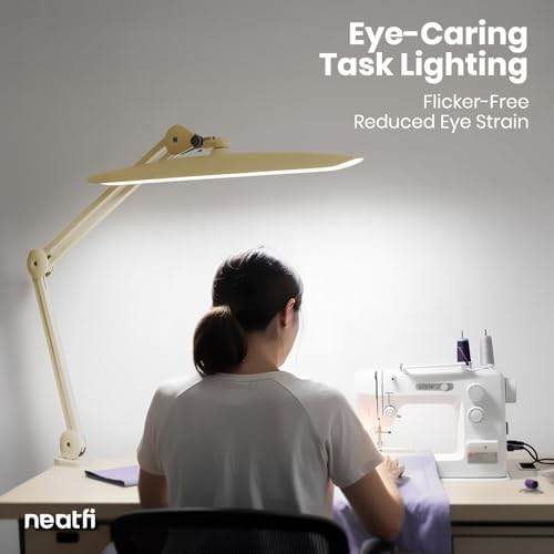 Neatfi XL 2200 Lumens 24W LED Desk Lamp – Shadow-Free Task Lighting | 4-Level Dimming | Home Office & Crafts Use | 20-Inch Wide Head (Gold, Non-CCT with Clamp) - Image 3