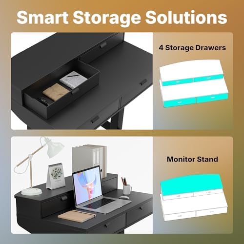 HUANUO 32 x 20 Inch Electric Standing Desk with 4 Drawers, Black - Image 3