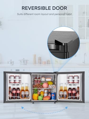 Mini Fridge with Freezer for Office, 1.6 Cu.ft Compact Mini Refrigerator Drinks for Bedroom, Energy Saving 7-Level Adjustable Thermostat, Small Refrigerator for Dorm, Hotel, Stainless Steel - Image 3