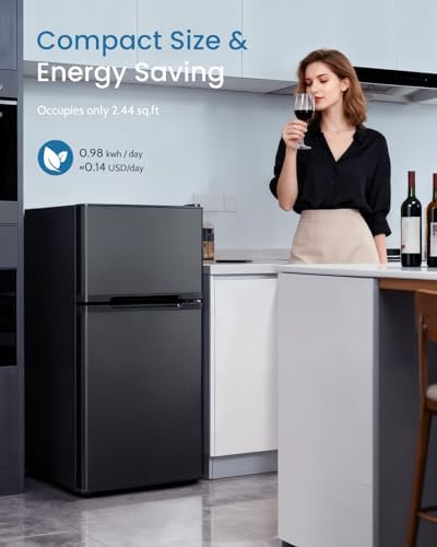 Feelfunn 3.2 Cu.Ft Mini Fridge with Freezer, 2 Door Dorm Fridge, Black - Image 7
