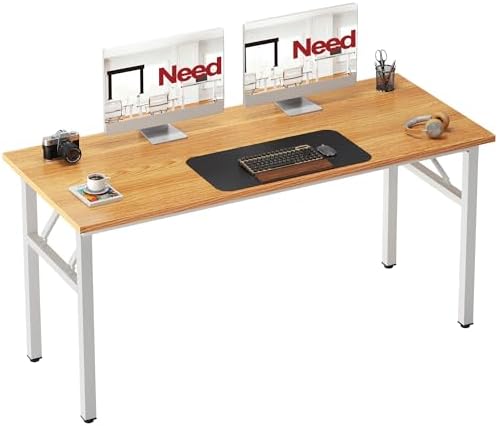 Need Office Computer Desk 54.3 Inch Sturdy Folding Laptop Table Teak by Need
