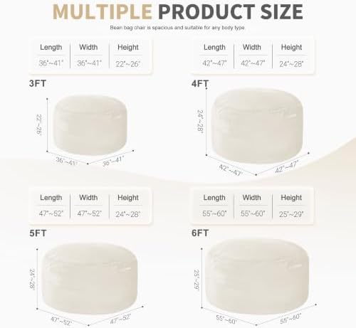 5FT Large Bean Bag Chairs for Adults,Beanbag with Washable Cover - Image 2