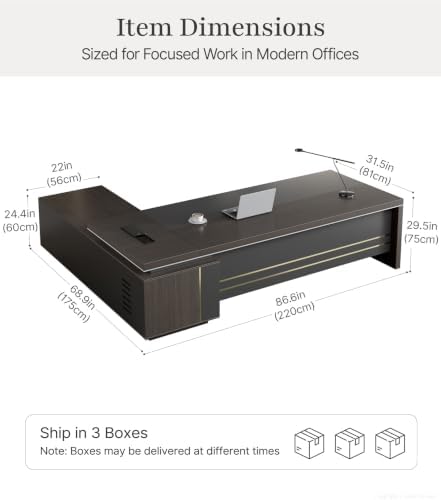 87" L-Shaped Executive Desk with Reversible Return, Modern Office Desk with Drawers, Open Shelves, Ventilated CPU Compartment, Built-in Power Hub with AC Outlet, 2 USB A, USB-C, HDMI, RJ45 - Image 2