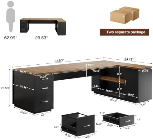 Tribesigns 86" L-Shaped Executive Office Desk, Extra Large Home Office Desk - Image 2