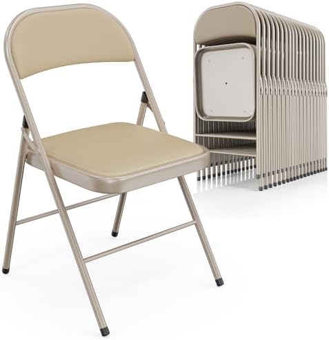 VINGLI 20 Pack Folding Chairs with Padded Seats, Metal Frame with Pu Leather Seat & Back, Capacity 350 lbs, Set of 20, Khaki by VINGLI