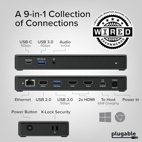 Plugable USB-C Docking Station Dual 4K 60Hz HDMI, 65W Charging, Gigabit Ethernet, 1x USB-C 5Gbps, 3X USB-A, Audio, Windows/ChromeOS, USB-C/USB4/Thunderbolt, Driverless (UD-MSTH2) (Pack of 3) - Image 2