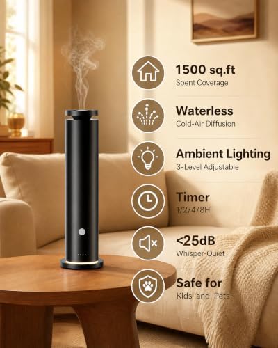 Waterless Diffuser with 5 Essential Oils Set, Hotel Collection Scent Diffuser Up to 1500 Sq.Ft, Diffuser with Remote Control, Timer & Ambient Light, Oil Diffusers for Home Office Hotel SPA - Image 2